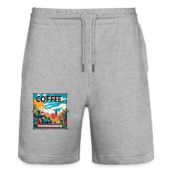 Coffee because adulting is hard - Stanley/Stella Trainer Unisex Organic Jogging Shorts - heather grey - Front - Nik (191cm) & Marisol (170cm)