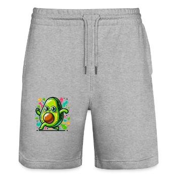 Tanzende Avocado - Stanley/Stella Unisex Bio Joggingshorts Trainer  - Grau meliert - Vorne - Nik (191cm) & Marisol (170cm)