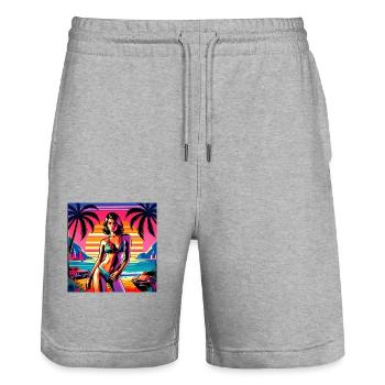 beach palm girl - Stanley/Stella Unisex Bio Joggingshorts Trainer  - Grau meliert - Vorne - Nik (191cm) & Marisol (170cm)