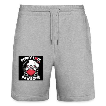 L’amour pur du chiot - Short de jogging bio TRAINER Stanley/Stella unisexe - gris chiné - Devant - Nik (191cm) & Marisol (170cm)