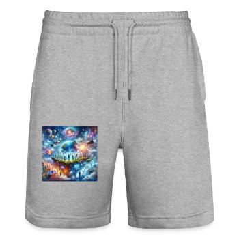 Komm ins Metaverse - Stanley/Stella Unisex Bio Joggingshorts Trainer  - Grau meliert - Vorne - Nik (191cm) & Marisol (170cm)