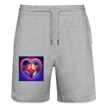 Liebe - Stanley/Stella Unisex Bio Joggingshorts Trainer  - Grau meliert - Vorne - Nik (191cm) & Marisol (170cm)