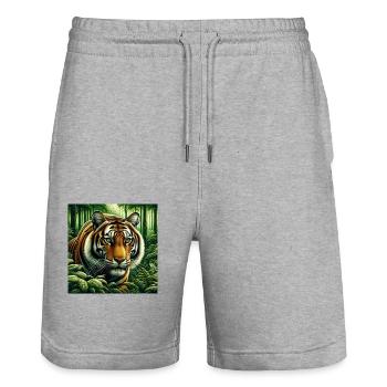 Tiger - Stanley/Stella Trainer Unisex Organic Jogging Shorts - heather grey - Front - Nik (191cm) & Marisol (170cm)