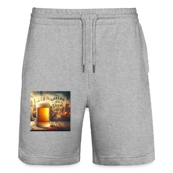 Beer Sayings for Outfits - Stanley/Stella Trainer Unisex Organic Jogging Shorts - heather grey - Front - Nik (191cm) & Marisol (170cm)