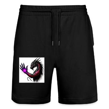 dragon staring at the hand birthmark - Stanley/Stella Trainer Unisex Organic Jogging Shorts - black - Front - Nik (191cm) & Marisol (170cm)