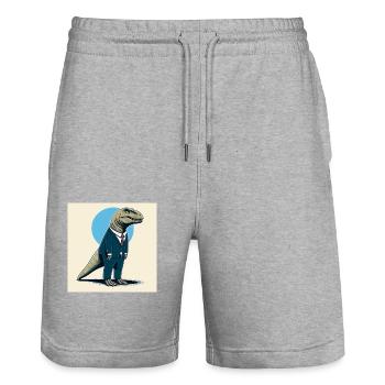 Dino in a suit - Stanley/Stella Trainer Unisex Organic Jogging Shorts - heather grey - Front - Nik (191cm) & Marisol (170cm)