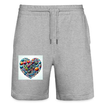 Herz der Fitness - Stanley/Stella Unisex Bio Joggingshorts Trainer  - Grau meliert - Vorne - Nik (191cm) & Marisol (170cm)