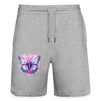 Flügelschlag: Schmetterling Design Kollektion - Stanley/Stella Unisex Bio Joggingshorts Trainer  - Grau meliert - Vorne - Nik (191cm) & Marisol (170cm)