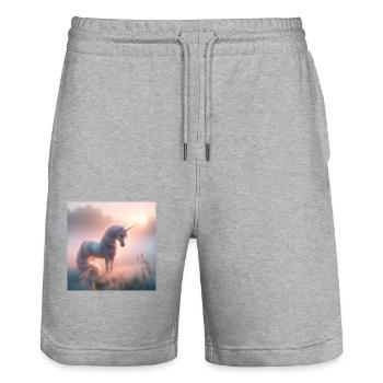 Unicorn - Stanley/Stella Trainer Unisex Organic Jogging Shorts - heather grey - Front - Nik (191cm) & Marisol (170cm)