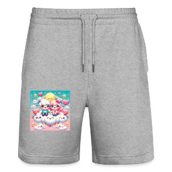 Couple de dessins animés - Short de jogging bio TRAINER Stanley/Stella unisexe - gris chiné - Devant - Nik (191cm) & Marisol (170cm)