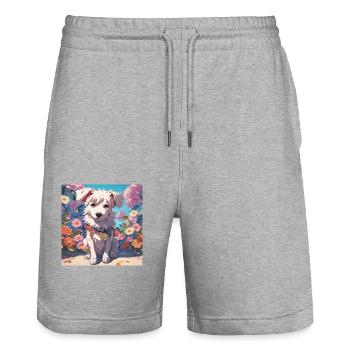 dog anime design - Stanley/Stella Unisex Bio Joggingshorts Trainer  - Grau meliert - Vorne - Nik (191cm) & Marisol (170cm)
