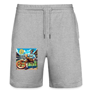 Biergarten - mentally I am here - Stanley/Stella Unisex Bio Joggingshorts Trainer  - Grau meliert - Vorne - Nik (191cm) & Marisol (170cm)