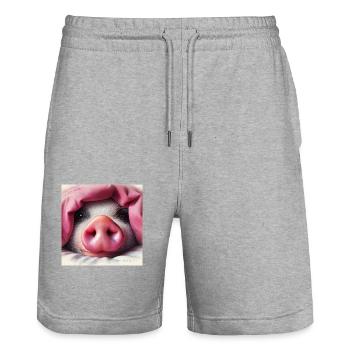 J’avais du cochon .... J’adore les cochons - Short de jogging bio TRAINER Stanley/Stella unisexe - gris chiné - Devant - Nik (191cm) & Marisol (170cm)