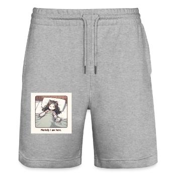 Schlafendes Mädchen - mentally I am here - Stanley/Stella Unisex Bio Joggingshorts Trainer  - Grau meliert - Vorne - Nik (191cm) & Marisol (170cm)