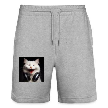 Music Cat 3 - Stanley/Stella Trainer Unisex Organic Jogging Shorts - heather grey - Front - Nik (191cm) & Marisol (170cm)