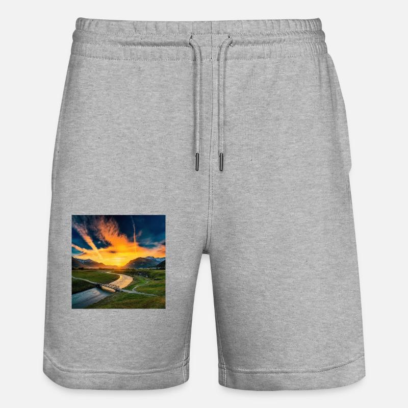 Paysage avec coucher de soleil - Short de jogging bio TRAINER Stanley/Stella unisexe - gris chiné