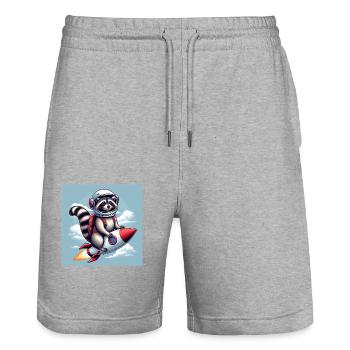 Rocket Raccoon - Stanley/Stella Trainer Unisex Organic Jogging Shorts - heather grey - Front - Nik (191cm) & Marisol (170cm)