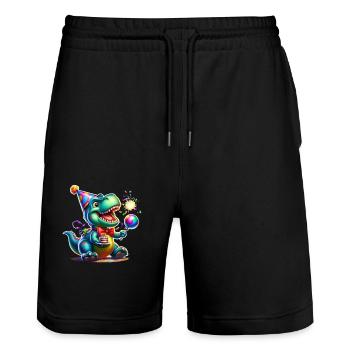 Dino de fête - Short de jogging bio TRAINER Stanley/Stella unisexe - noir - Devant - Nik (191cm) & Marisol (170cm)