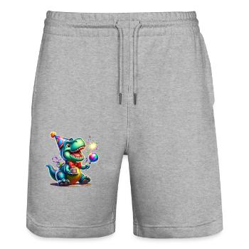 Party Dino - Stanley/Stella Trainer Unisex Organic Jogging Shorts - heather grey - Front - Nik (191cm) & Marisol (170cm)
