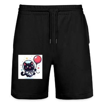 Süsse Weltraumkatze im Raumanzug mit einem Ballon - Stanley/Stella Unisex Bio Joggingshorts Trainer  - Schwarz - Vorne - Nik (191cm) & Marisol (170cm)