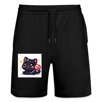 Sweet Kitty noir avec une sucette et des étoiles - Short de jogging bio TRAINER Stanley/Stella unisexe - noir - Devant - Nik (191cm) & Marisol (170cm)