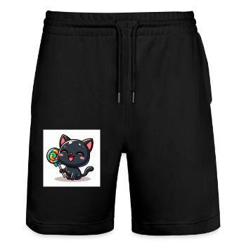 Sweet Kitty noir avec rire avec sucette - Short de jogging bio TRAINER Stanley/Stella unisexe - noir - Devant - Nik (191cm) & Marisol (170cm)