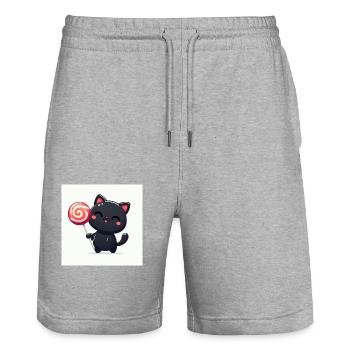 Sweet Kitty Schwarz mit grossem Lollipop - Stanley/Stella Unisex Bio Joggingshorts Trainer  - Grau meliert - Vorne - Nik (191cm) & Marisol (170cm)