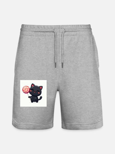 Sweet Kitty Black with Big Lollipop - Stanley/Stella Trainer Unisex Organic Jogging Shorts - heather grey