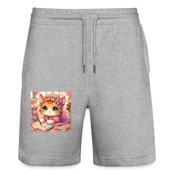 Kitten Artist - Stanley/Stella Trainer Unisex Organic Jogging Shorts - heather grey - Front - Nik (191cm) & Marisol (170cm)