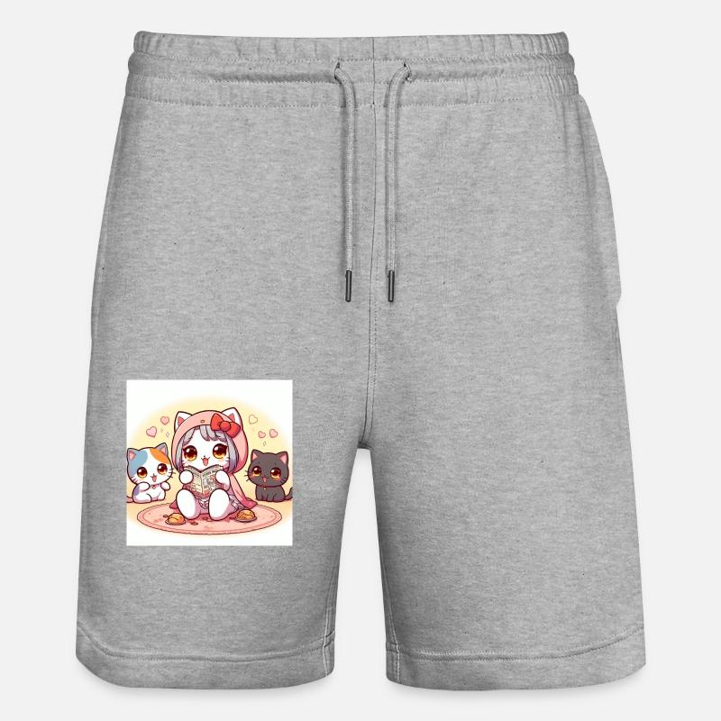 chat qui lit - Short de jogging bio TRAINER Stanley/Stella unisexe - gris chiné