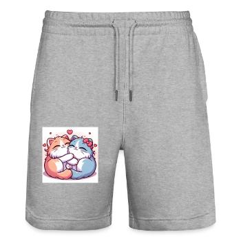 Sweet Kitties am kuscheln mit Herzchen - Stanley/Stella Unisex Bio Joggingshorts Trainer  - Grau meliert - Vorne - Nik (191cm) & Marisol (170cm)