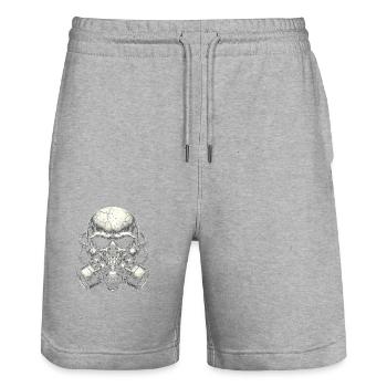 Cracked Skull with Dual Filters - Stanley/Stella Trainer Unisex Organic Jogging Shorts - heather grey - Front - Nik (191cm) & Marisol (170cm)
