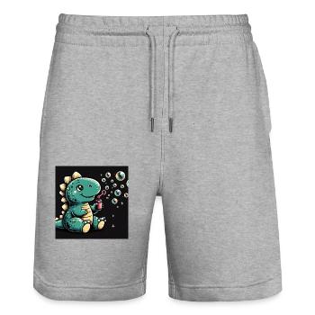 Dino avec des bulles de savon dans l’espace - Short de jogging bio TRAINER Stanley/Stella unisexe - gris chiné - Devant - Nik (191cm) & Marisol (170cm)