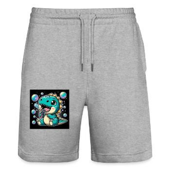 Dino avec des bulles de savon dans l’espace - Short de jogging bio TRAINER Stanley/Stella unisexe - gris chiné - Devant - Nik (191cm) & Marisol (170cm)