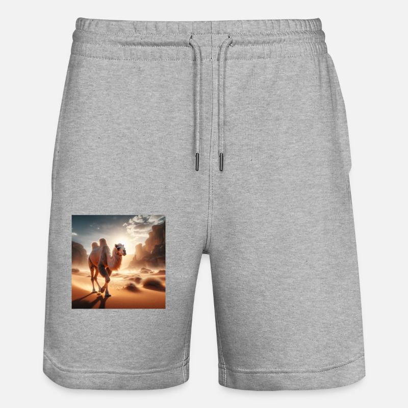 echtes Kamel in der Wüste A4 - Stanley/Stella Unisex Bio Joggingshorts Trainer  - Grau meliert
