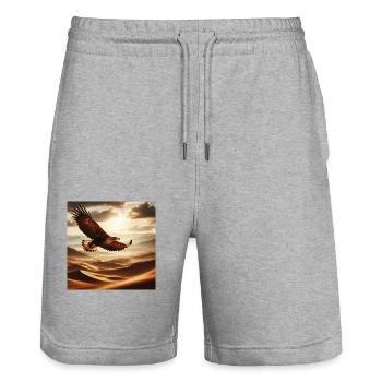 A majestic eagle soaring above the desert C - Stanley/Stella Trainer Unisex Organic Jogging Shorts - heather grey - Front - Nik (191cm) & Marisol (170cm)