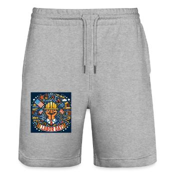 LaborDay - Stanley/Stella Unisex Bio Joggingshorts Trainer  - Grau meliert - Vorne - Nik (191cm) & Marisol (170cm)
