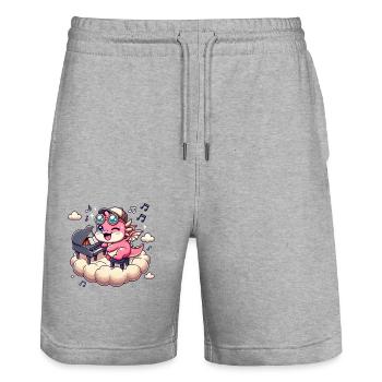 Cute pink dragon playing piano on a cloud - Stanley/Stella Trainer Unisex Organic Jogging Shorts - heather grey - Front - Nik (191cm) & Marisol (170cm)