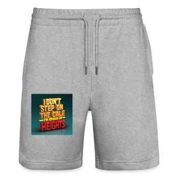 the motif depicts the inscription I don't step on the scales. - Stanley/Stella Trainer Unisex Organic Jogging Shorts - heather grey - Front - Nik (191cm) & Marisol (170cm)