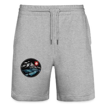 Montagnes suisses - Short de jogging bio TRAINER Stanley/Stella unisexe - gris chiné - Devant - Nik (191cm) & Marisol (170cm)