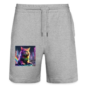 Katze - Stanley/Stella Unisex Bio Joggingshorts Trainer  - Grau meliert - Vorne - Nik (191cm) & Marisol (170cm)