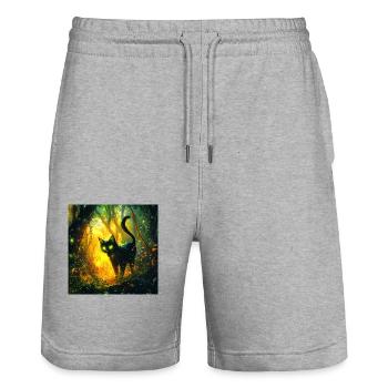 FANTASY Forest Cat - Stanley/Stella Unisex Bio Joggingshorts Trainer  - Grau meliert - Vorne - Nik (191cm) & Marisol (170cm)