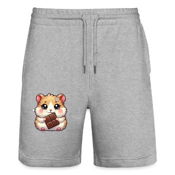 Schoko Hamster - Stanley/Stella Unisex Bio Joggingshorts Trainer  - Grau meliert - Vorne - Nik (191cm) & Marisol (170cm)