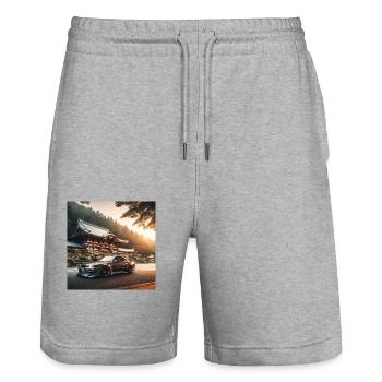JDM Tempel - Stanley/Stella Unisex Bio Joggingshorts Trainer  - Grau meliert - Vorne - Nik (191cm) & Marisol (170cm)
