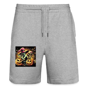 1000005335 - Stanley/Stella Trainer Unisex Organic Jogging Shorts - heather grey - Front - Nik (191cm) & Marisol (170cm)
