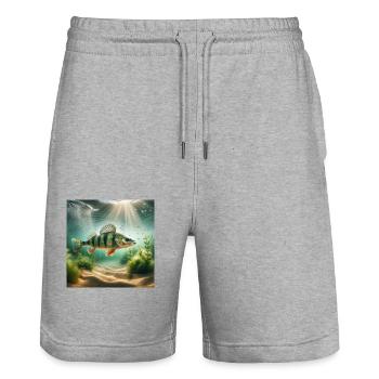 Fish, perch - Stanley/Stella Trainer Unisex Organic Jogging Shorts - heather grey - Front - Nik (191cm) & Marisol (170cm)