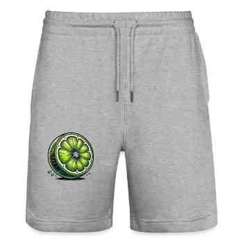 Citron vert artistique – Illustration fruitée - Short de jogging bio TRAINER Stanley/Stella unisexe - gris chiné - Devant - Nik (191cm) & Marisol (170cm)