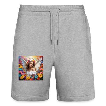 Angel in flowers - Stanley/Stella Trainer Unisex Organic Jogging Shorts - heather grey - Front - Nik (191cm) & Marisol (170cm)