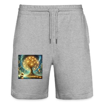 The shining tree - Stanley/Stella Trainer Unisex Organic Jogging Shorts - heather grey - Front - Nik (191cm) & Marisol (170cm)