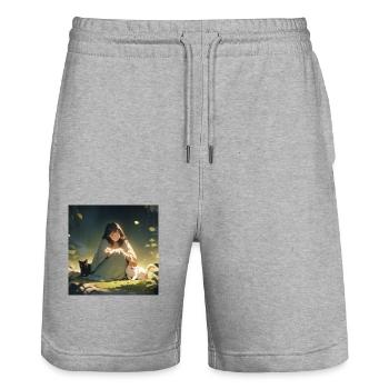 Mädchen mit Hund und Katze - Stanley/Stella Unisex Bio Joggingshorts Trainer  - Grau meliert - Vorne - Nik (191cm) & Marisol (170cm)